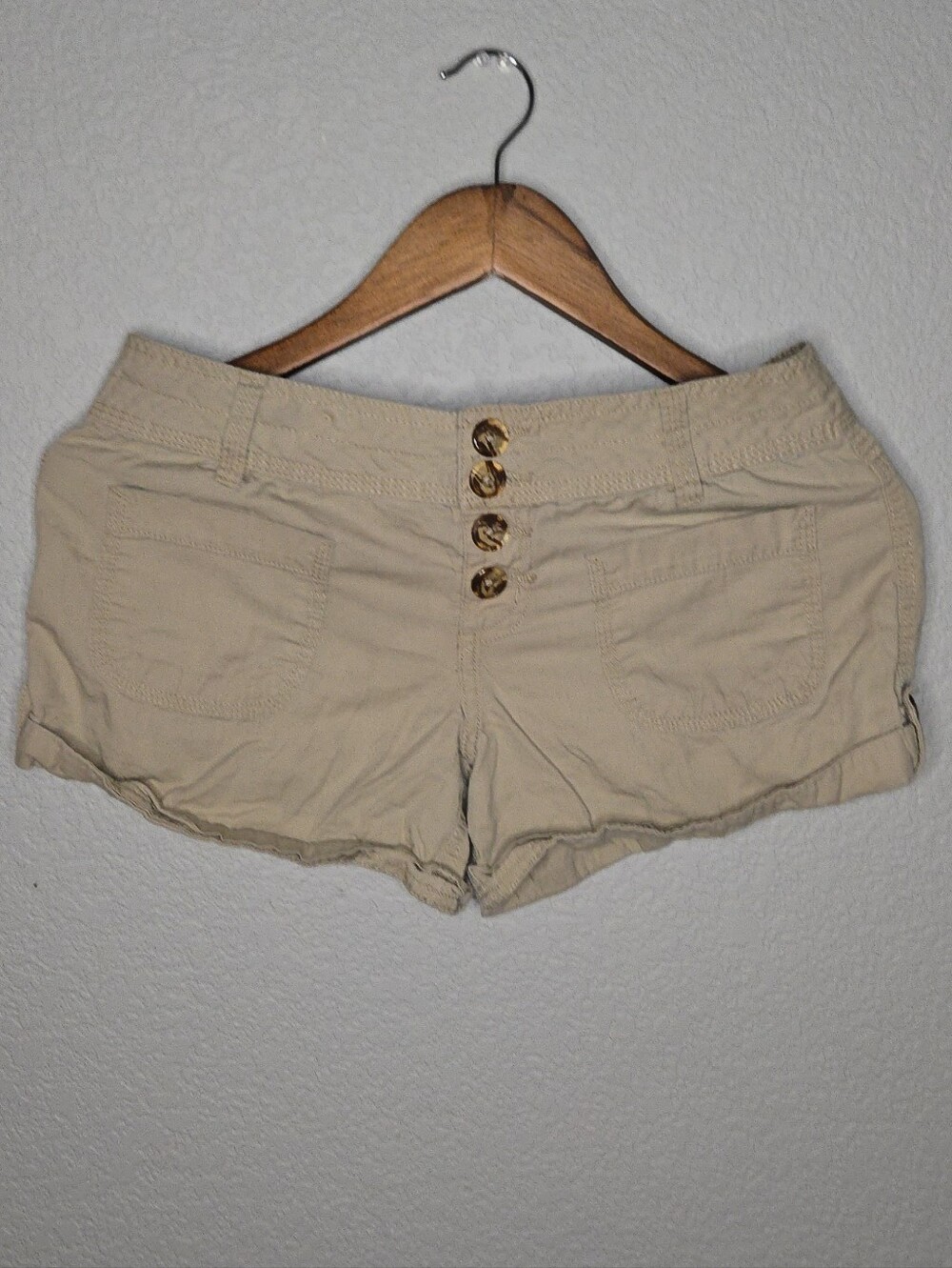 Women’s High-Waist Button Front Beige Shorts